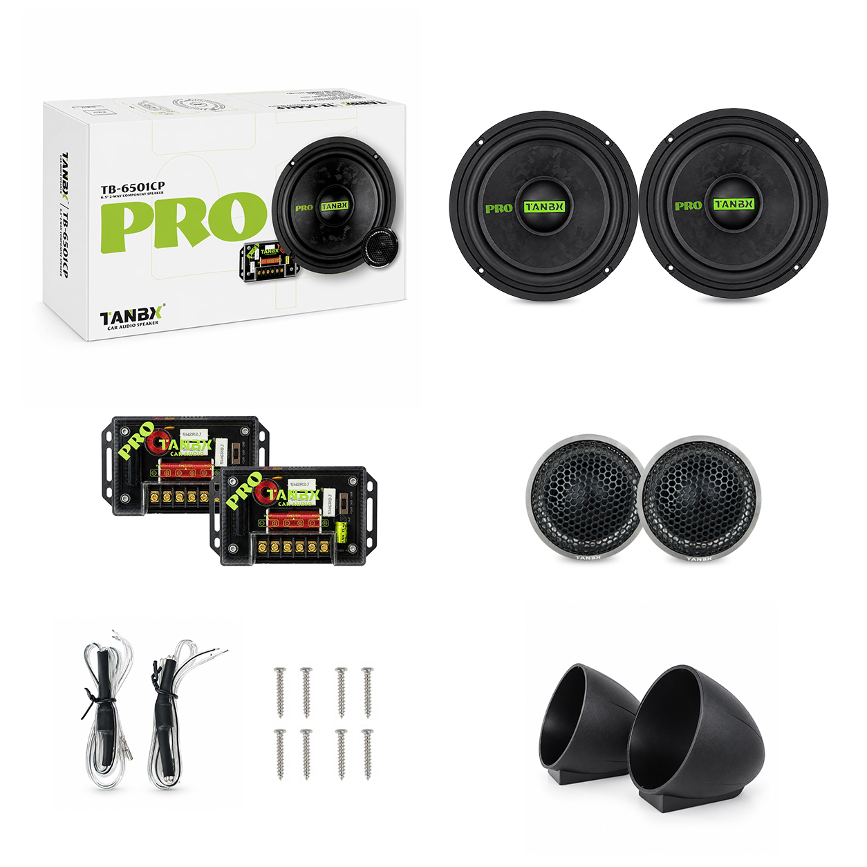 TANBX TB-6501CP 6.5 Inch 2-Way Component Car Audio Speaker 300W 4 Ohm 80W RMS with Tweeter & Crossover