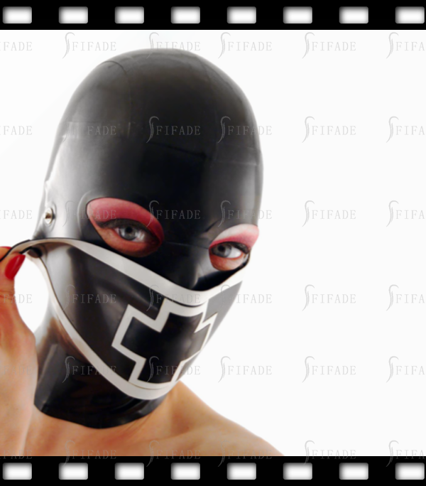 Latex Catsuits Hoods Masks Unique Cool Unisex Hoods Big Eyes Mouth Cover Cross Customized