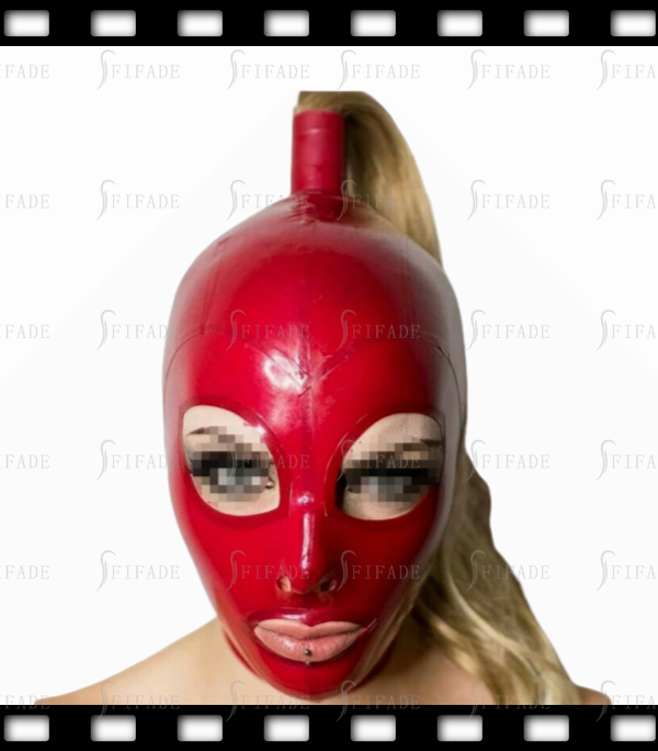 Latex Hoods Mask with Single Ponytail Blonde Wigs Big Eyes Cuting Sexy Hot Customized Catsuit Wear