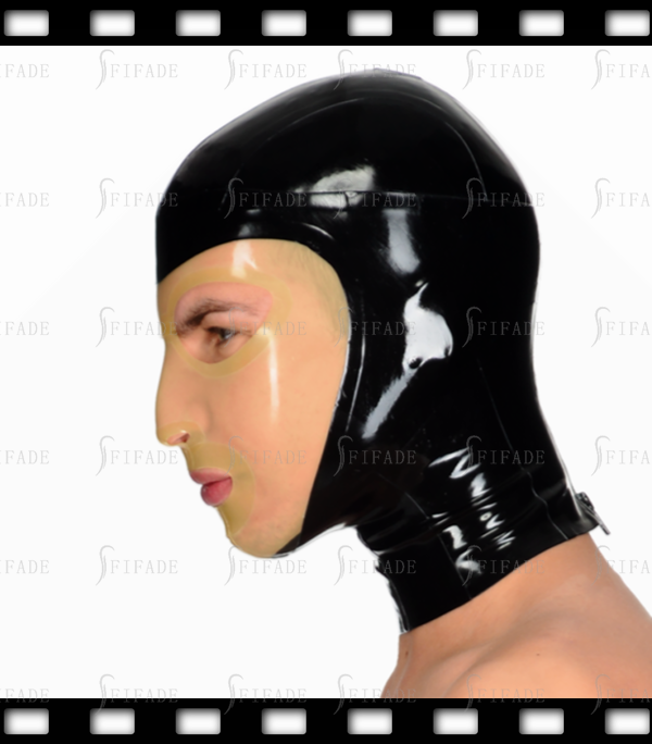Latex Catsuit Wear Unisex Hoods Mask Transparent Face Cool For Men Customized