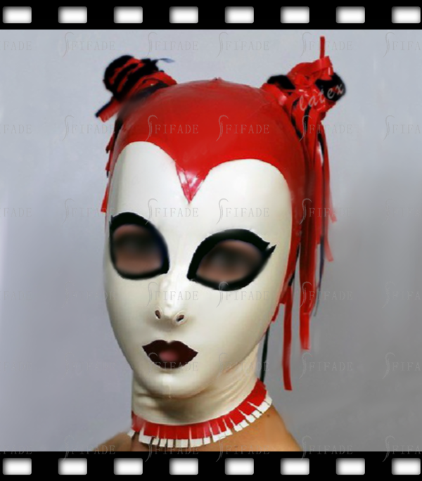 Latex Rubber Hoods Masks Tassel  2 Streamers Clubwear Sexy Hot Cosplay Neck Ruffles Customized