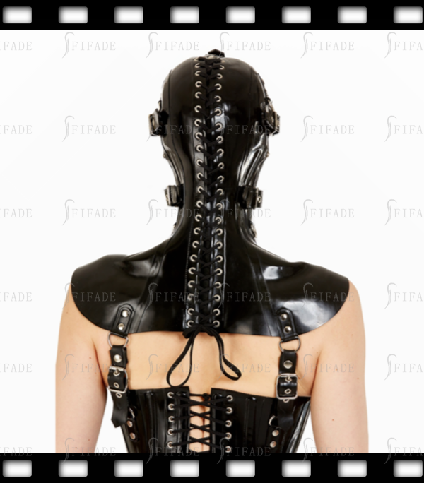 Latex Rubber Hoods Mask Open Face Bondage Dark Punk Cover Shoulder D-Rings Customized 0.6mm thickness