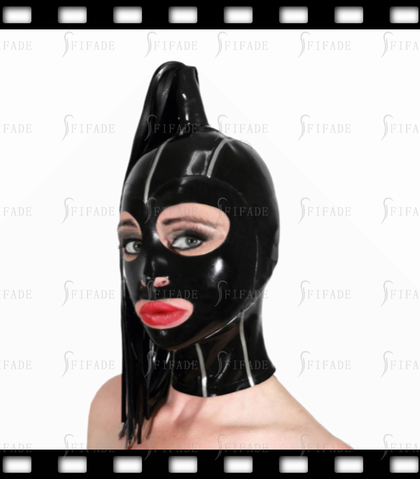 Latex Rubber Full Face Mask with Single Black & White 60cm Streamers Party Dress Hoods Customized 0.4MM