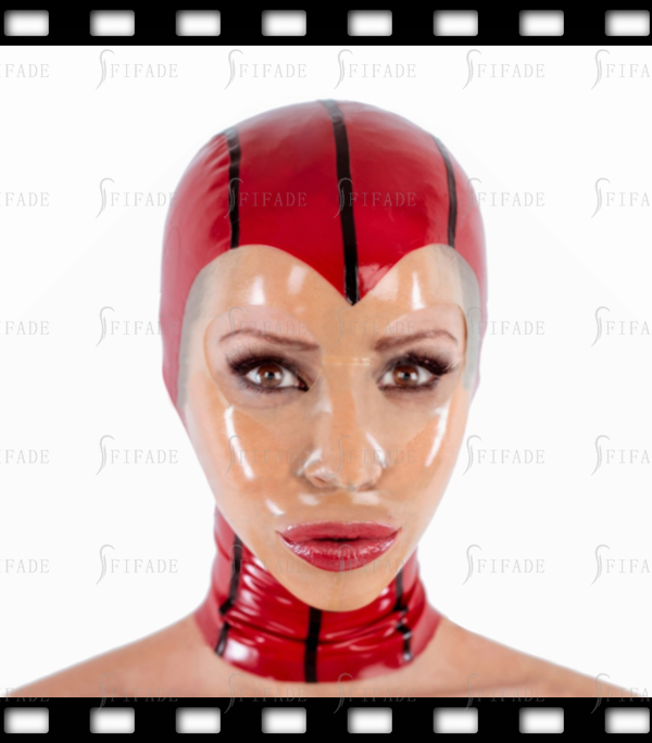 Latex Hoods Mask Transparent Face Black Trims Red Hot Customized Unique Cool Unisex Mask Hood