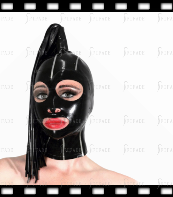 Latex Rubber Full Face Mask with Single Black & White 60cm Streamers Party Dress Hoods Customized 0.4MM