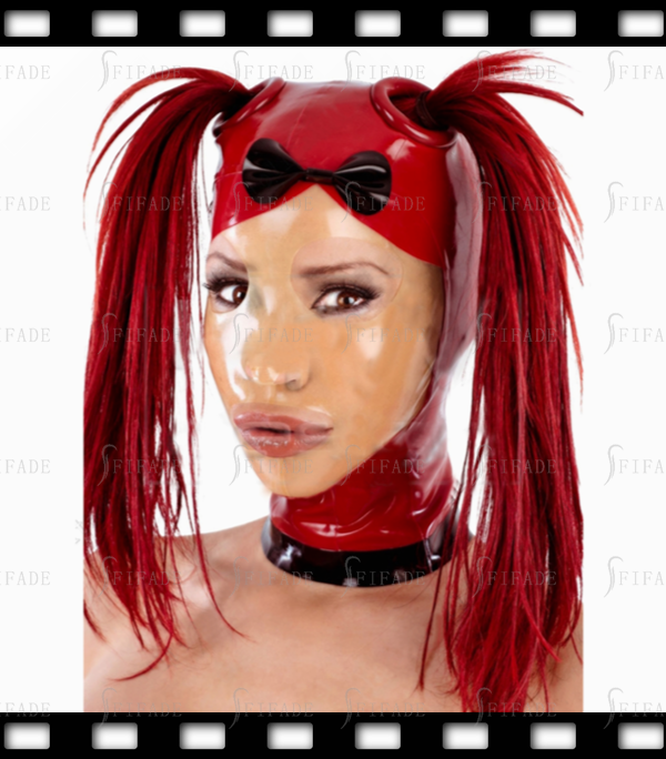 Latex Rubber Gummi 2 Hair Holes Hoods Bowknot Masks Unique Cool Customized 0.4MM