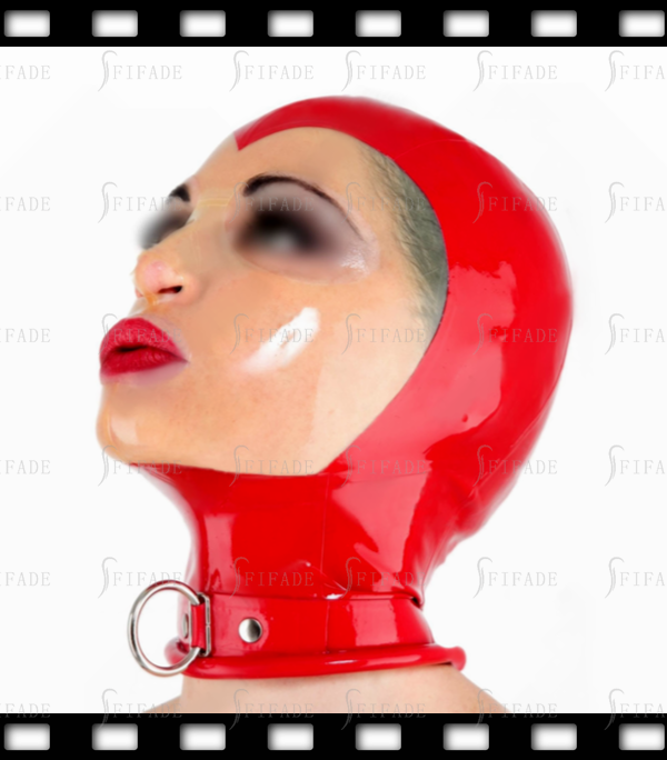 Latex Fetish Wear Rubber Hoods Masks with Neck Ring Transparent Face Classic Mouth Big Open Customized 0.4mm