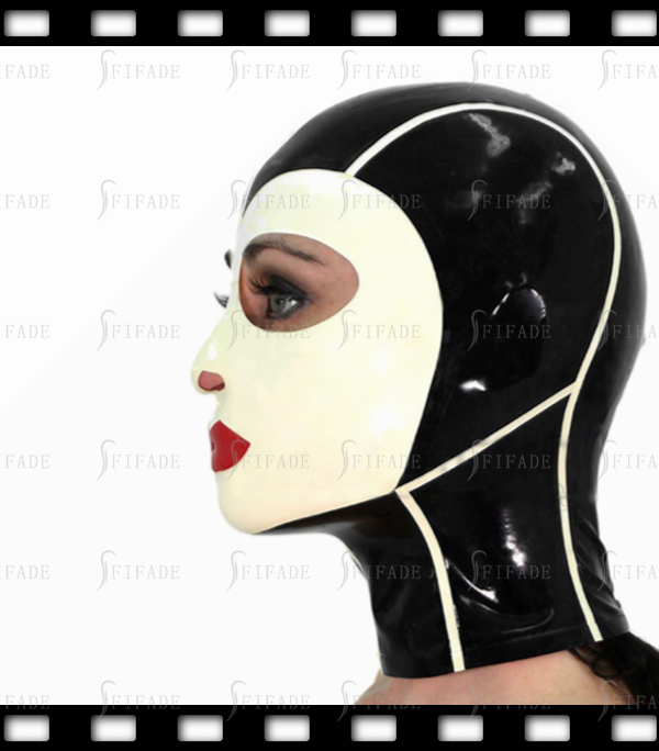 Latex Rubber Hoods Masks Maid Uniform Masks White Face Customized 0.4MM