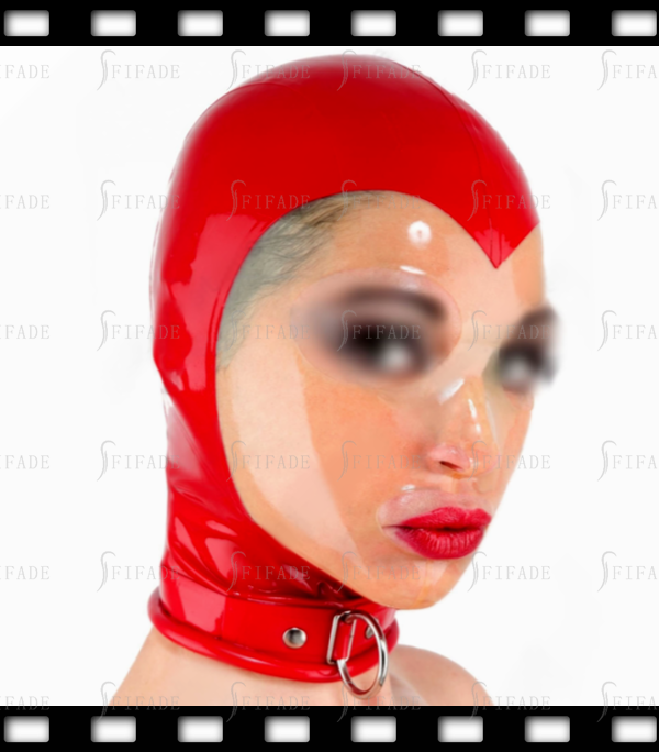 Latex Fetish Wear Rubber Hoods Masks with Neck Ring Transparent Face Classic Mouth Big Open Customized 0.4mm