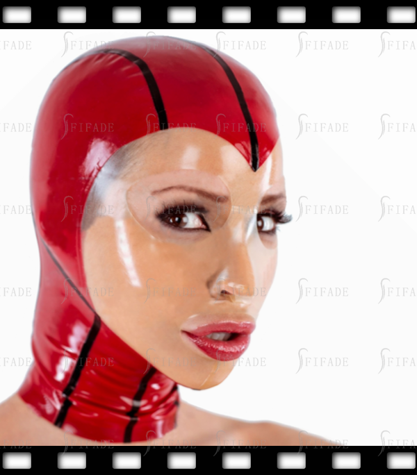 Latex Hoods Mask Transparent Face Black Trims Red Hot Customized Unique Cool Unisex Mask Hood