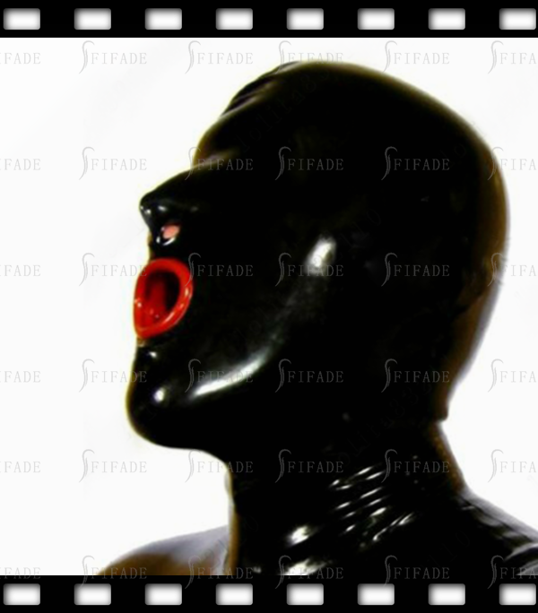 Latex Fetish Wear Rubber Hoods Mask Mouth Red Condom Blinder Style Unisex Sex Play Hoods Customized