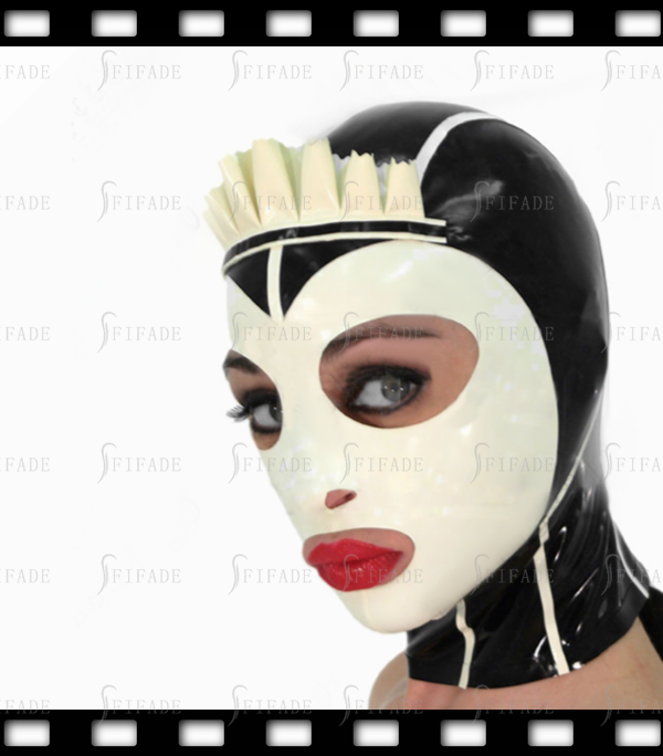 Latex Rubber Hoods Masks Maid Uniform Masks Top Ruffels White Face Trims Customized 0.4MM