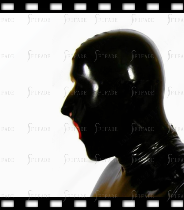 Latex Fetish Wear Rubber Hoods Mask Mouth Red Condom Blinder Style Unisex Sex Play Hoods Customized