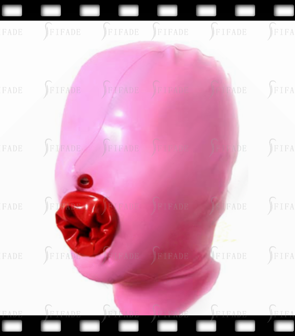 Latex Fetish Wear Rubber Hoods Mask Mouth Red Condom Blinder Style Unisex Sex Play Hoods Customized