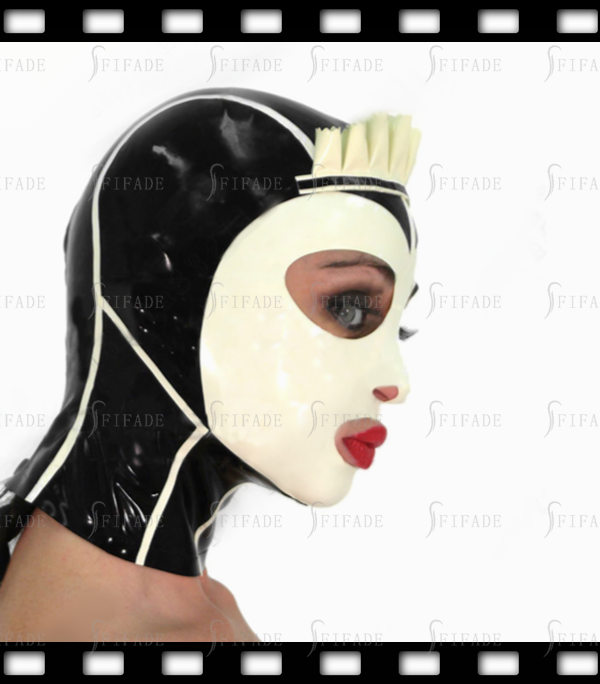 Latex Rubber Hoods Masks Maid Uniform Masks Top Ruffels White Face Trims Customized 0.4MM