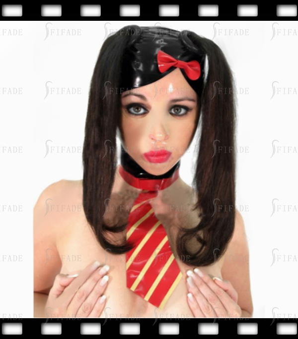 Latex Rubber Gummi 2 Hair Holes Hoods Bowknot Masks Sexy Sweet Customized 0.4MM