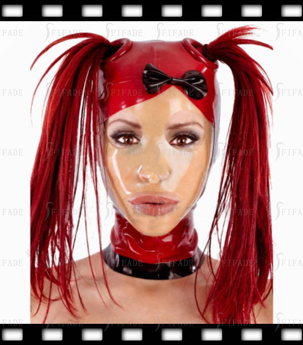 Latex Rubber Gummi 2 Hair Holes Hoods Bowknot Masks Unique Cool Customized 0.4MM