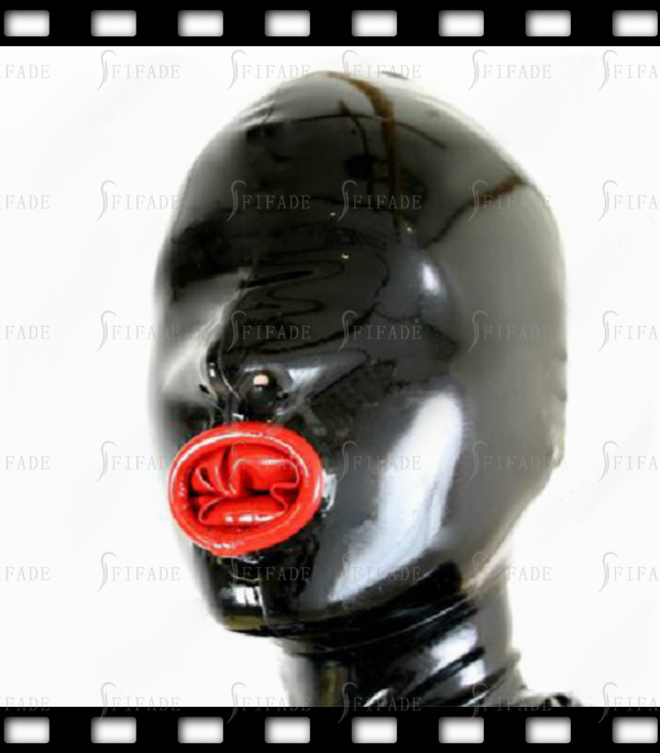 Latex Fetish Wear Rubber Hoods Mask Mouth Red Condom Blinder Style Unisex Sex Play Hoods Customized