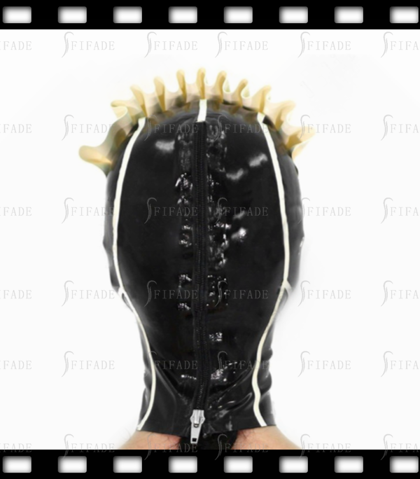Latex Rubber Hoods Masks Maid Uniform Masks Top Ruffels White Trims Customized 0.4MM