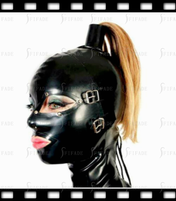 Latex Unisex Hoods Masks Mouth Condom detachable Eyes Cover Hair Tube No Wigs BDSM Fetish Wear 0.4mm Customized