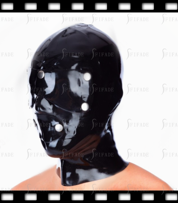 Latex Hoods for Women Full Face Blinder Detachable Snap Eyes Mouth Cover Unisex BDSM Mask Customized 0.4mm
