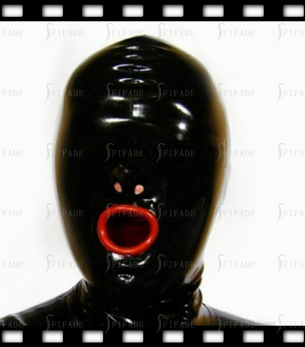 Latex Fetish Wear Rubber Hoods Mask Mouth Red Condom Blinder Style Unisex Sex Play Hoods Customized