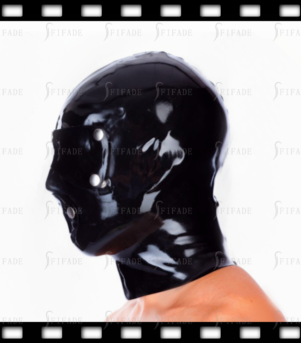 Latex Hoods for Women Full Face Blinder Detachable Snap Eyes Mouth Cover Unisex BDSM Mask Customized 0.4mm