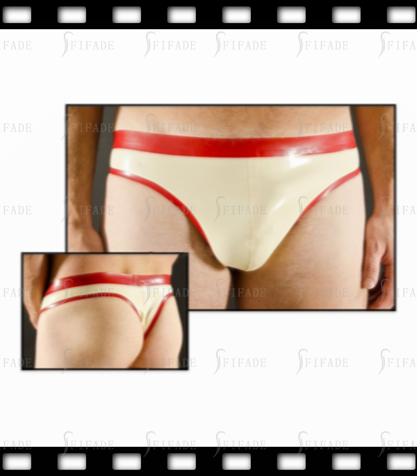 Latex T-Back Gummi Rubber Thong Male Red Trims Sexy Cool Customize 0.4mm