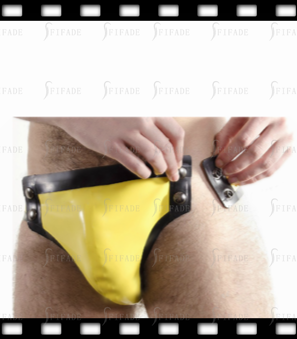 Latex Short for Mens with Yellow Cod Piece Side Snap Customized 0.4MM