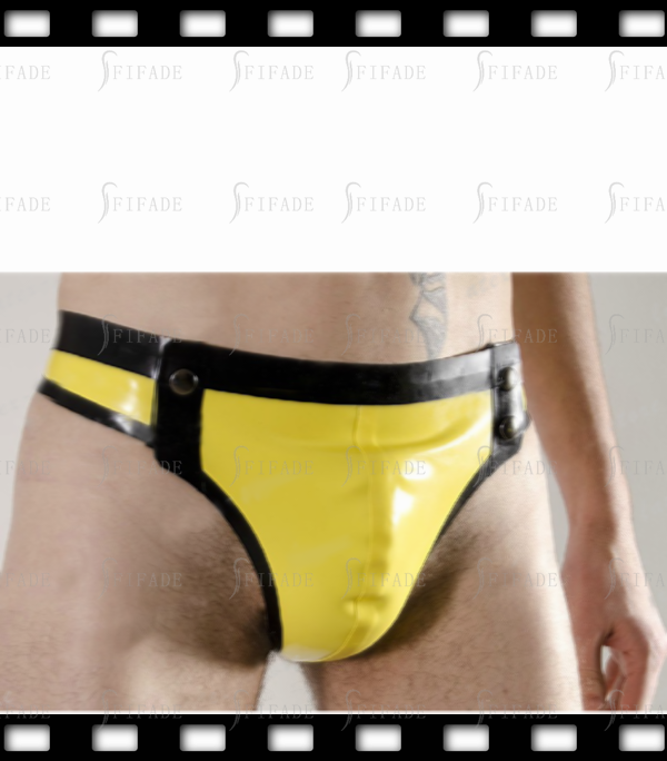 Latex Short for Mens with Yellow Cod Piece Side Snap Customized 0.4MM