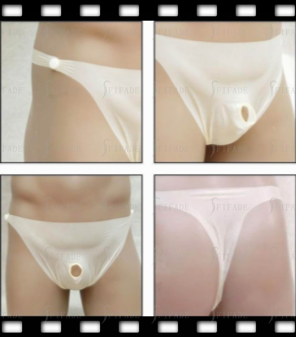 Latex T-Back Gummi Rubber Thong Male Side Buttons Sexy Front Hole Customized 0.4mm