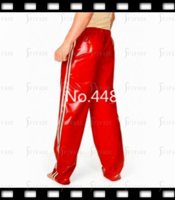 Latex Mens Pants Red with 2 White Trims Loose Style Customized 0.4MM