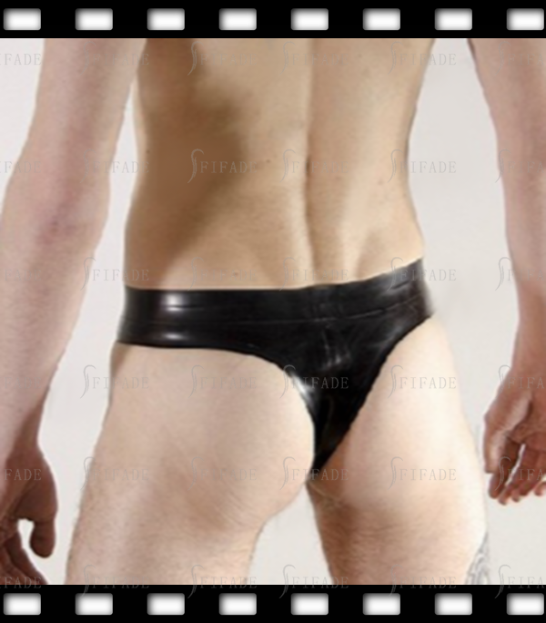 Latex T-Back Short for Mens Thong with Red Cod Piece Customized 0.4MM
