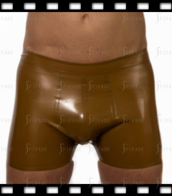 Latex Shorts for Men Classic Rubber Mens Boxer Crotch 3D Golden Customized 0.4MM