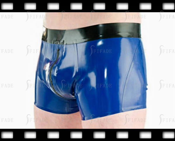 Latex Shorts Rubber Men Boxers Crotch 2 Way Long Zip Customized 0.4MM