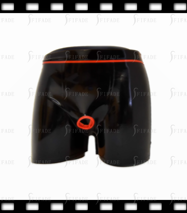 Latex Shorts for Men Front Hole Boxers with Red Trims Unique Sexy Customized 0.4MM