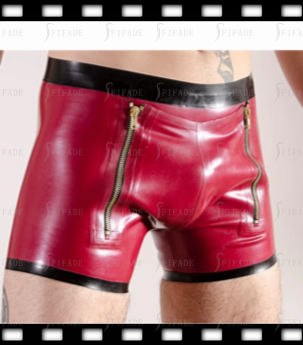 Latex Shorts For Men Classic Boxers Front Cover Side Zipper Customized 0.4mm