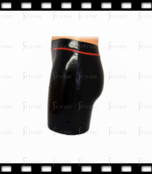 Latex Shorts for Men Front Hole Boxers with Red Trims Unique Sexy Customized 0.4MM
