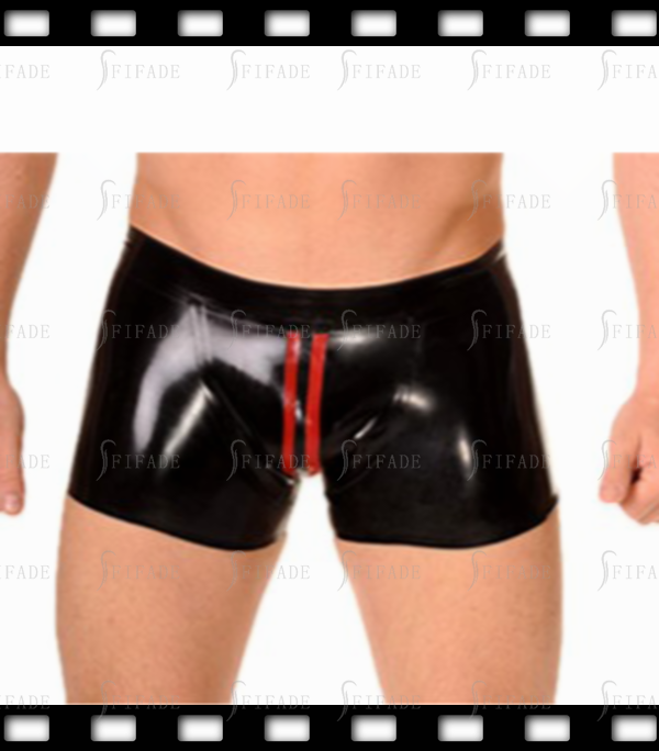 Latex Shorts for Men Boxers Front 2 Trims Cool Customized 0.4MM