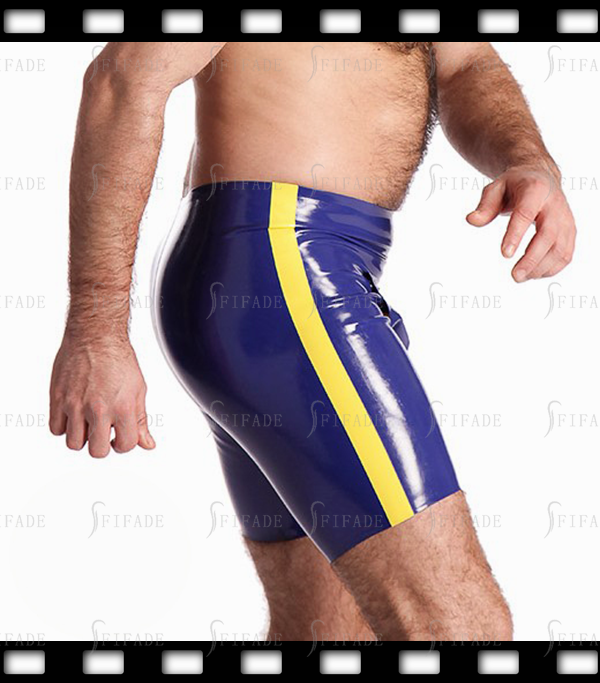 Latex Shorts for Men Boxers Crotch Holes with Cod Piece Wide Side Trims Customized 0.4MM