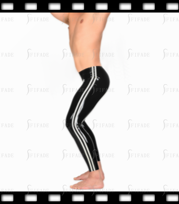 Latex Men's Leggings With 2 Way Crotch Long Zip Side 2 Trims Casual Pants Customized 0.4MM