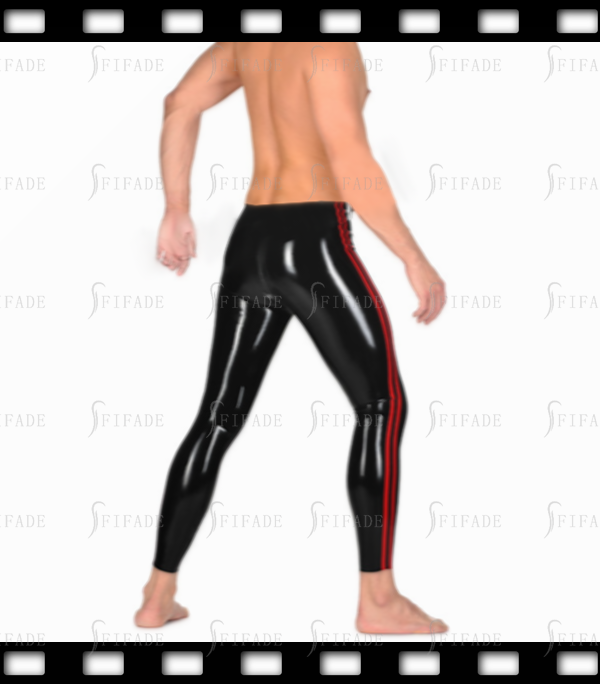 Latex Men's Leggings With 2 Way Crotch Long Zip Side 2 Trims Casual Pants Customized 0.4MM