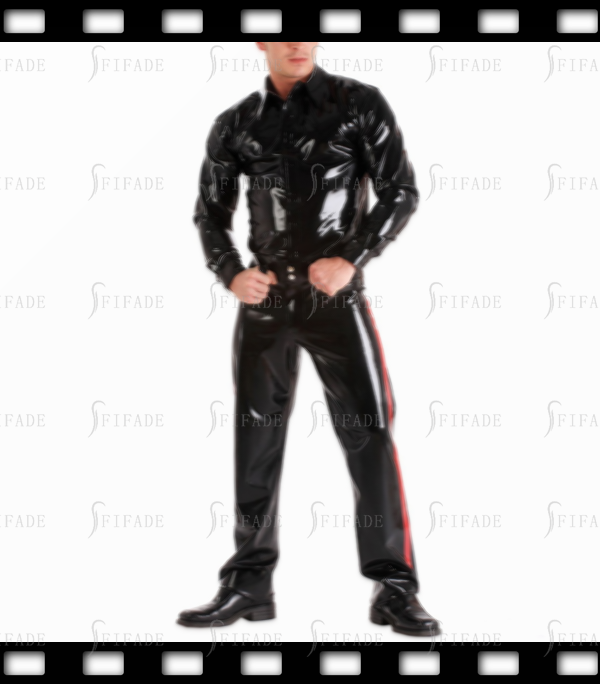 Latex Men's Straight Pants with Wide Side Trims Casual Style Customized 0.4MM
