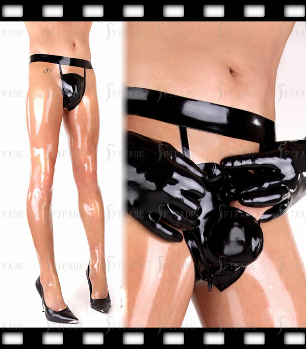 Latex Men's Leggings Front Crotch Long Zip Cover Condoms with Anus sheath Unique Customized 0.4MM
