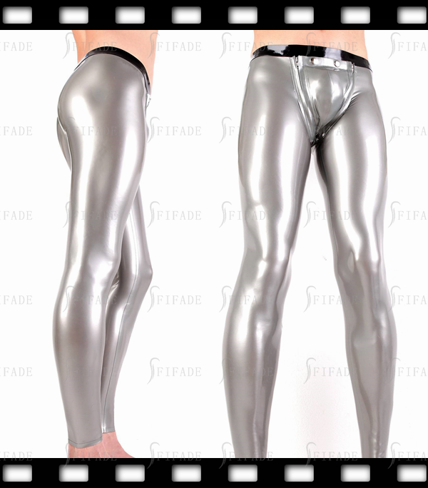 Latex Men's Leggings with Codpiece Sliver Waist Black Trims Fashionable Fitted Slim Customized 0.4MM