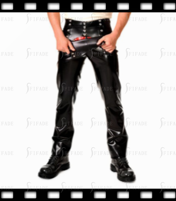 Latex Men's Straight Pants With Snap Codpiece Customized 0.4MM