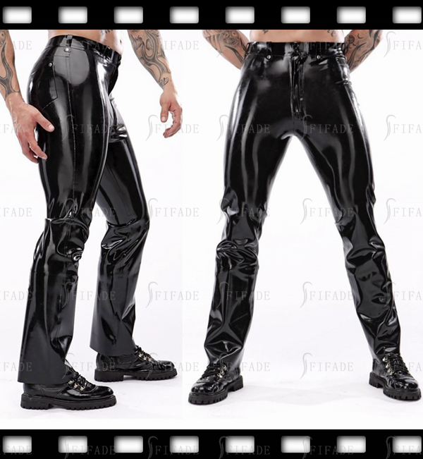 Latex Classic Jeans Straight Front Zipper Belt Loops Customized 0.4MM