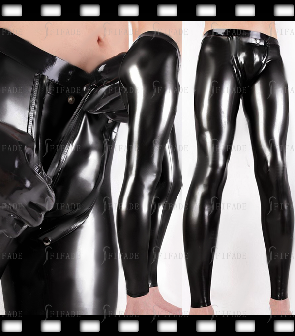 Latex Men's Leggings with Codpiece Black Fashionable Fitted Slim Customized 0.4MM
