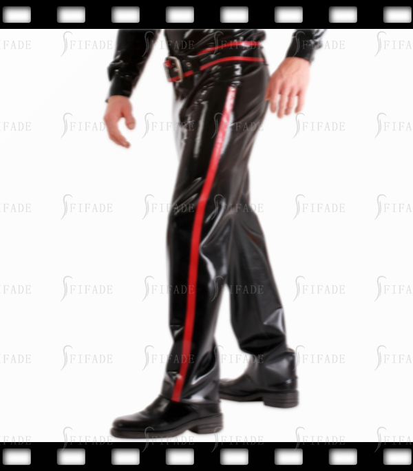 Latex Men's Straight Pants with Wide Side Trims Casual Style Customized 0.4MM