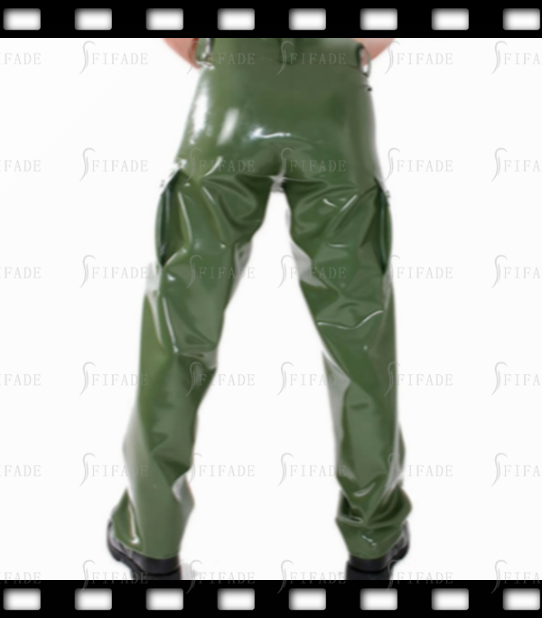 Latex Men's Cargo Pants Crotch Zipper Straight Casual Style Side Pockets Customized 0.4MM